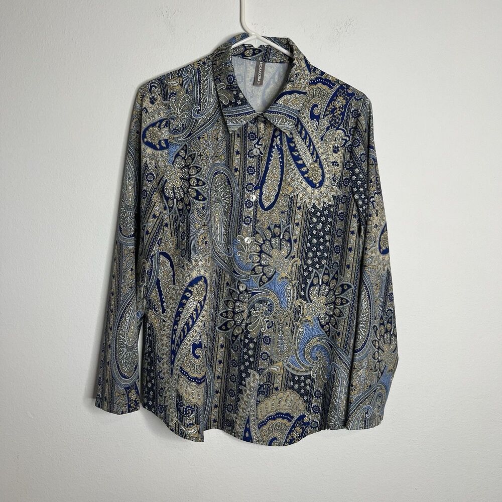 NoraCora Womens Shirt Long Sleeve Button Up Paisley Print Size Medium